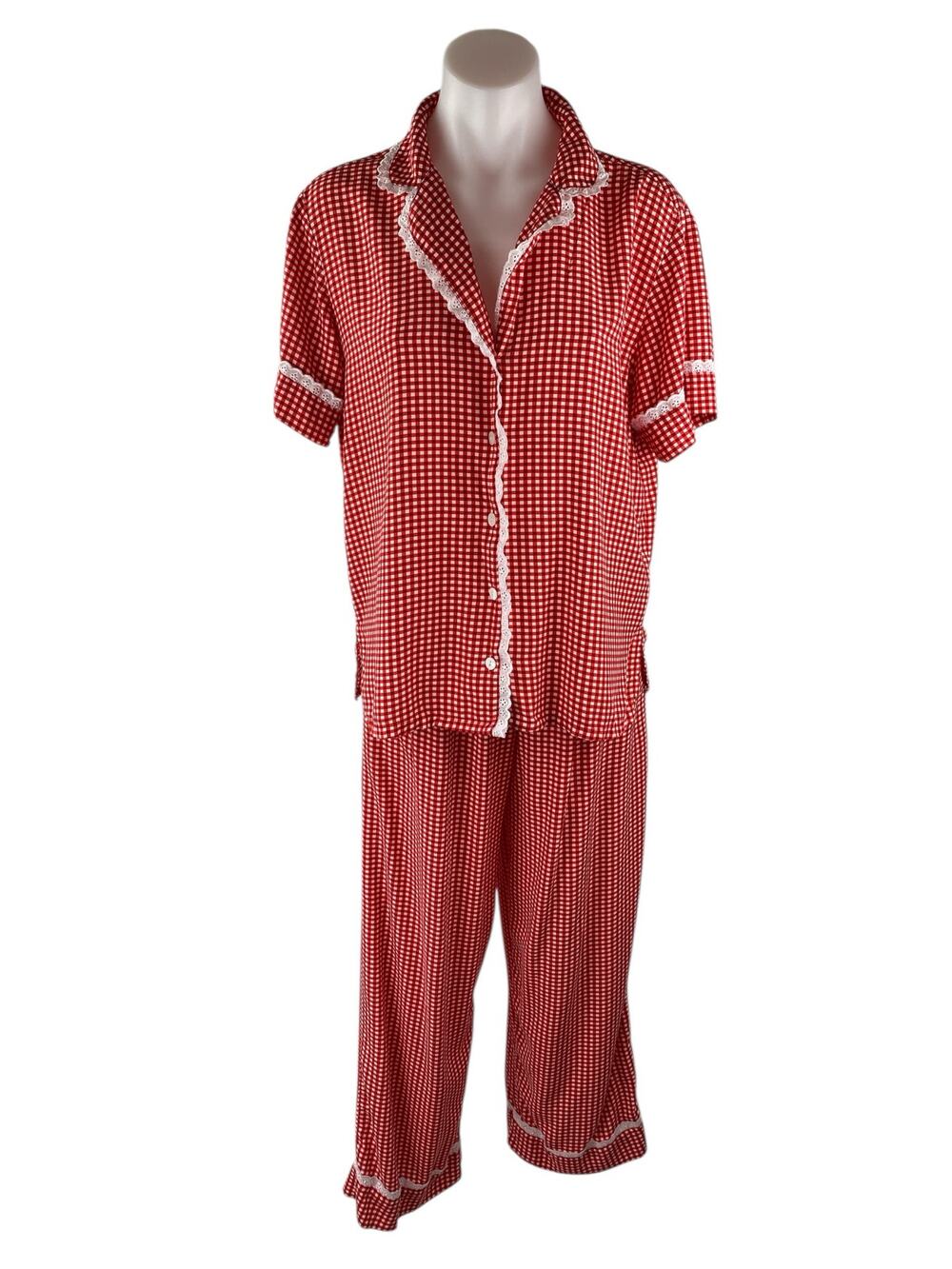Joyous and Free Red Gingham Button Down Top Wide Leg Pajama Sleepwear Set Size S